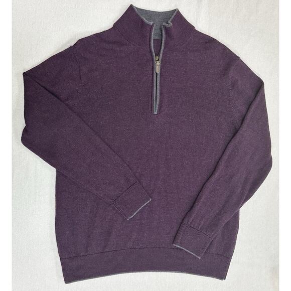 Raffi Extra Fine 100% Merino Wool Sweater Mens Med Purple 1/4 Zip Long Sleeve - Picture 1 of 8